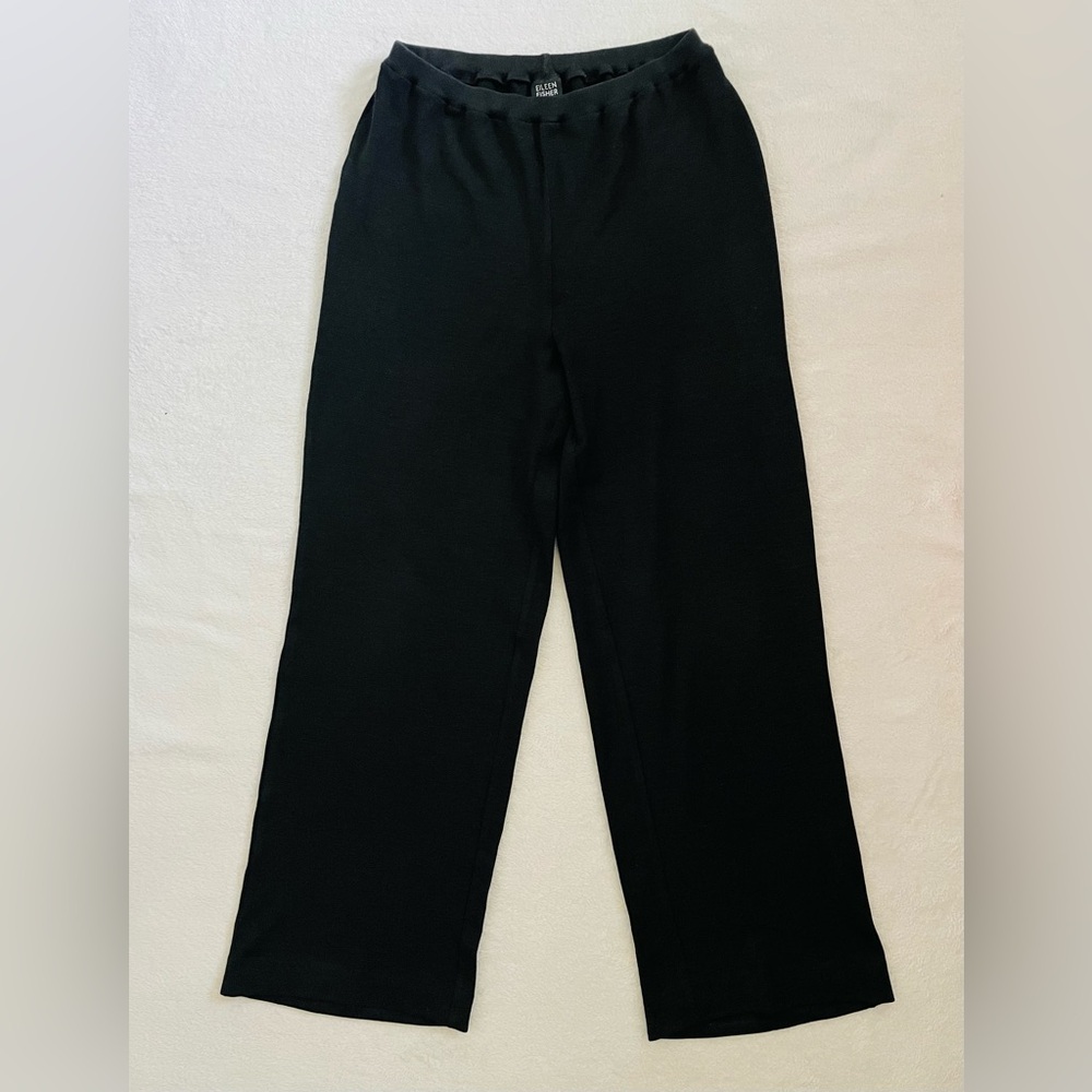 Eileen Fisher Women Pull-On Jersey Pants M Black Straight Leg Stretchy Casual